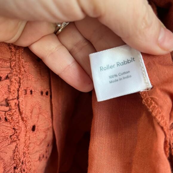 Roller Rabbit Eyelet Floral Peasant Skirt Boho Button Clementine Terracotta Sz M - Picture 4 of 8